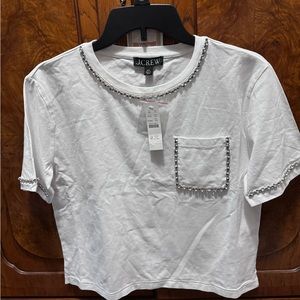 J.Crew crop shirt. white with crystals around collar, sleeves and pocket. XXS